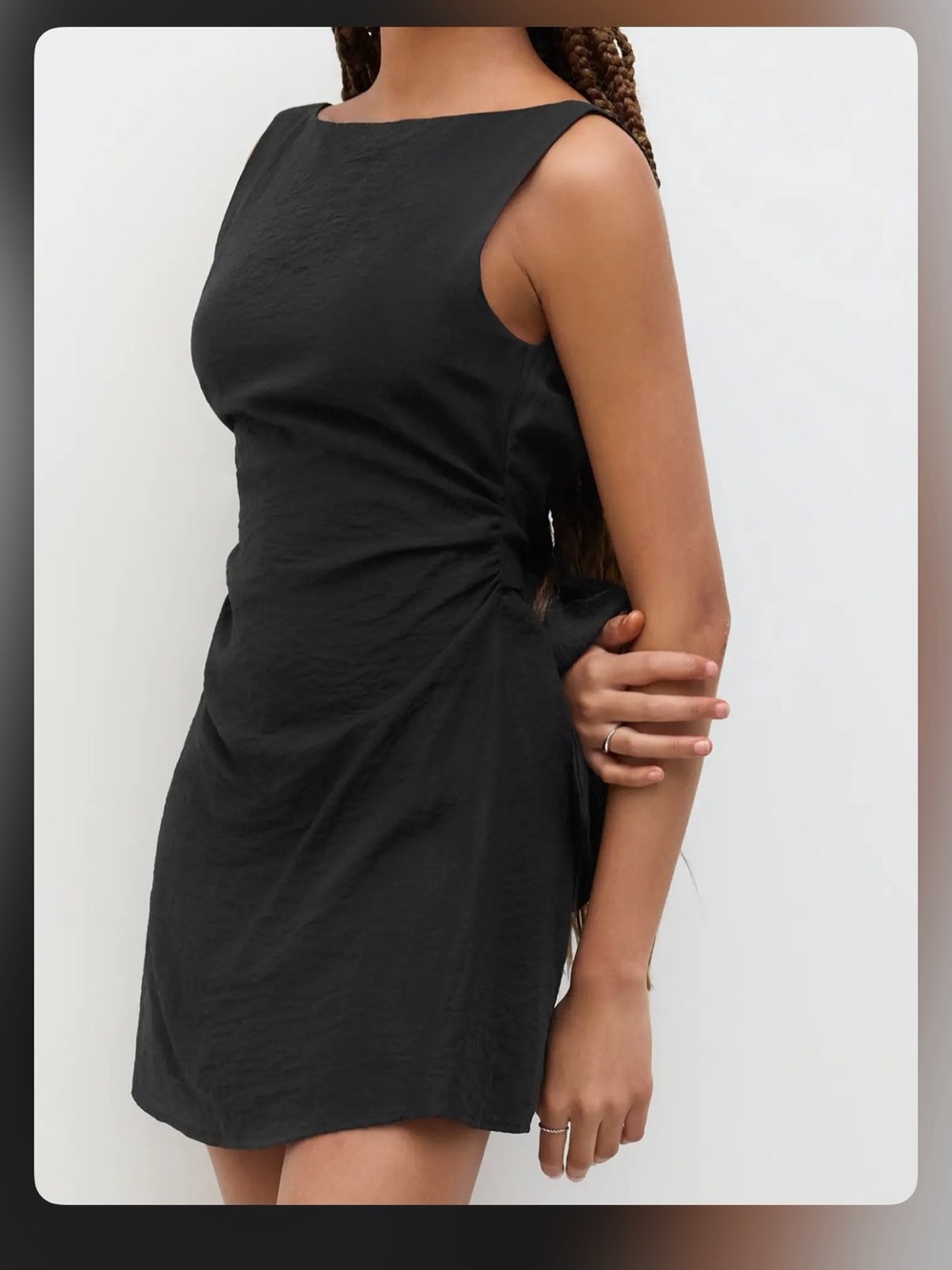 LINEN-BLEND BOAT NECK SOLID KNOTTED BACKLESS MINI DRESS S